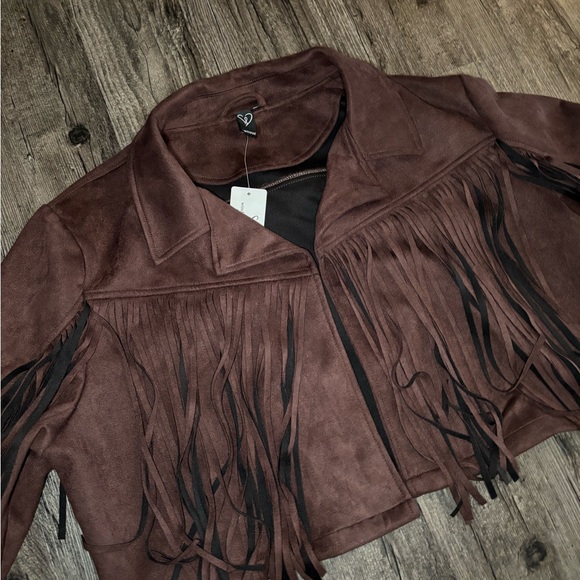 NWT Western Flair Fringed Brown Cropped Faux Suede Jacket Size XL - Picture 6 of 15